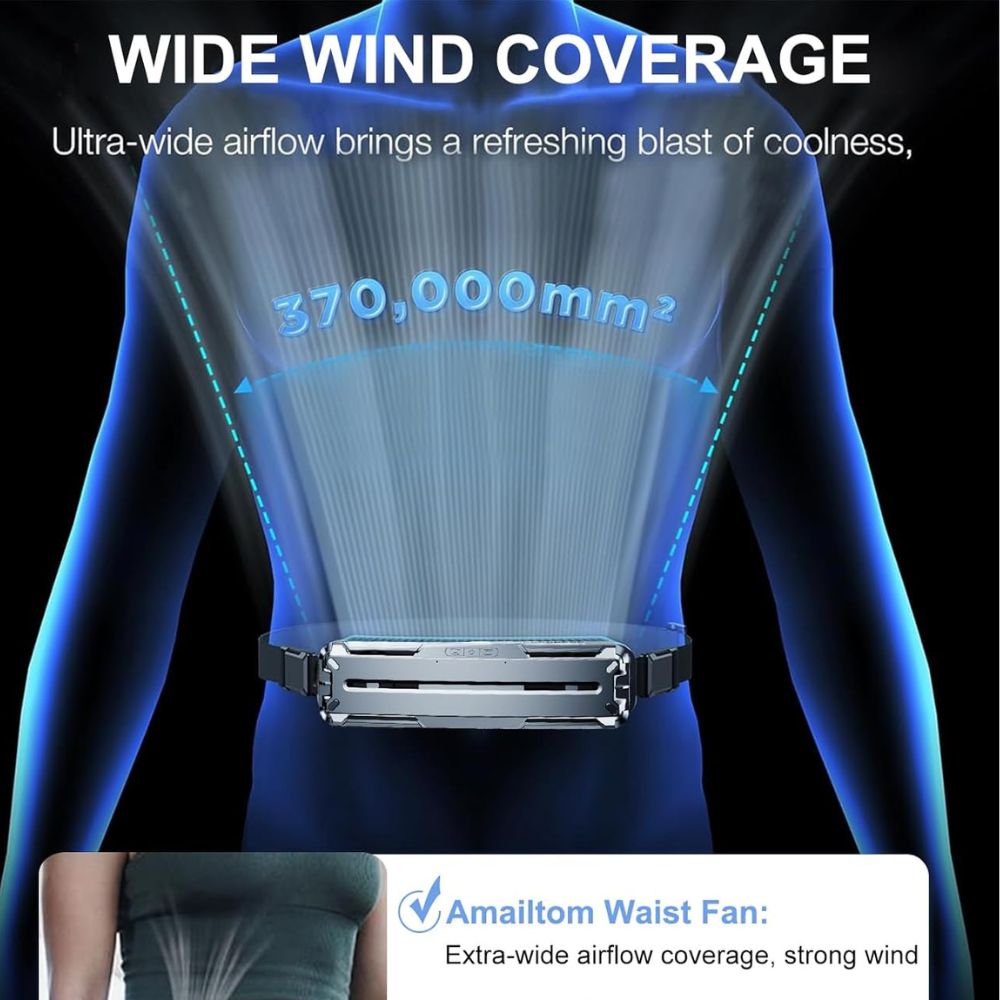 Portable Cooling Belt Fan F79, USB Rechargeable 5000mAh Body Air Conditioner, 6000rpm Turbo Airflow