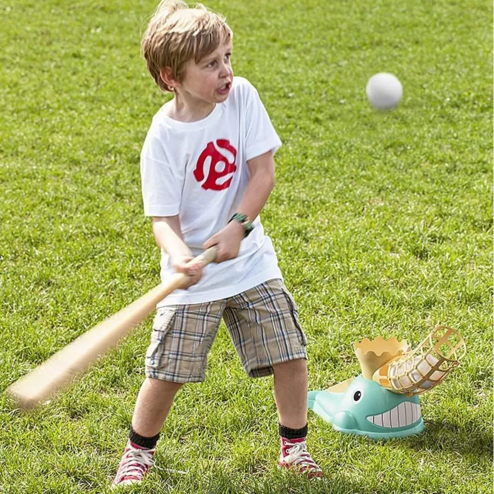 Kids Baseball Launcher Toy Set, Plastic Training Bat with Whale Catapult, Fun Ejection Baseball Game for Children