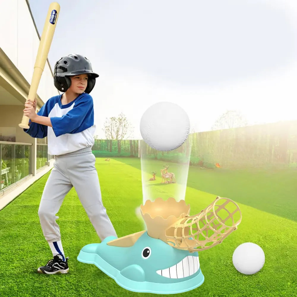 Kids Baseball Launcher Toy Set, Plastic Training Bat with Whale Catapult, Fun Ejection Baseball Game for Children