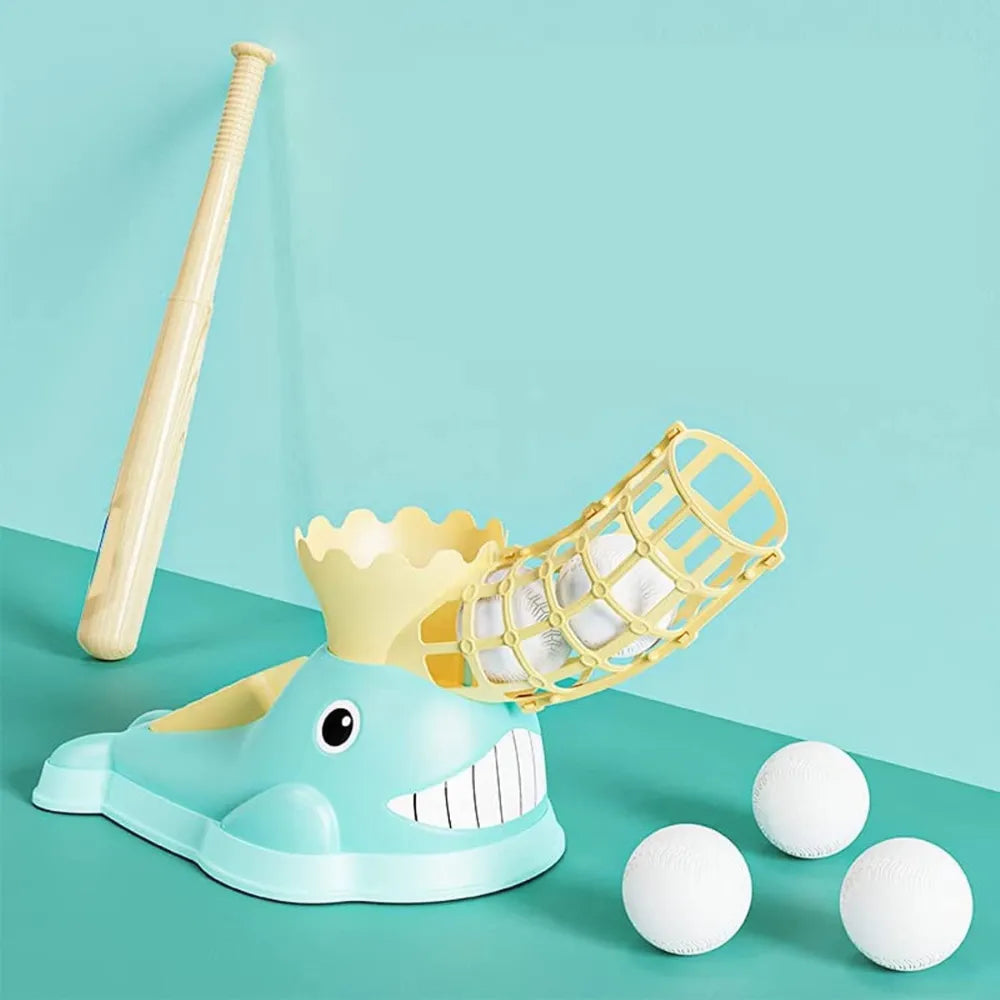 Kids Baseball Launcher Toy Set, Plastic Training Bat with Whale Catapult, Fun Ejection Baseball Game for Children