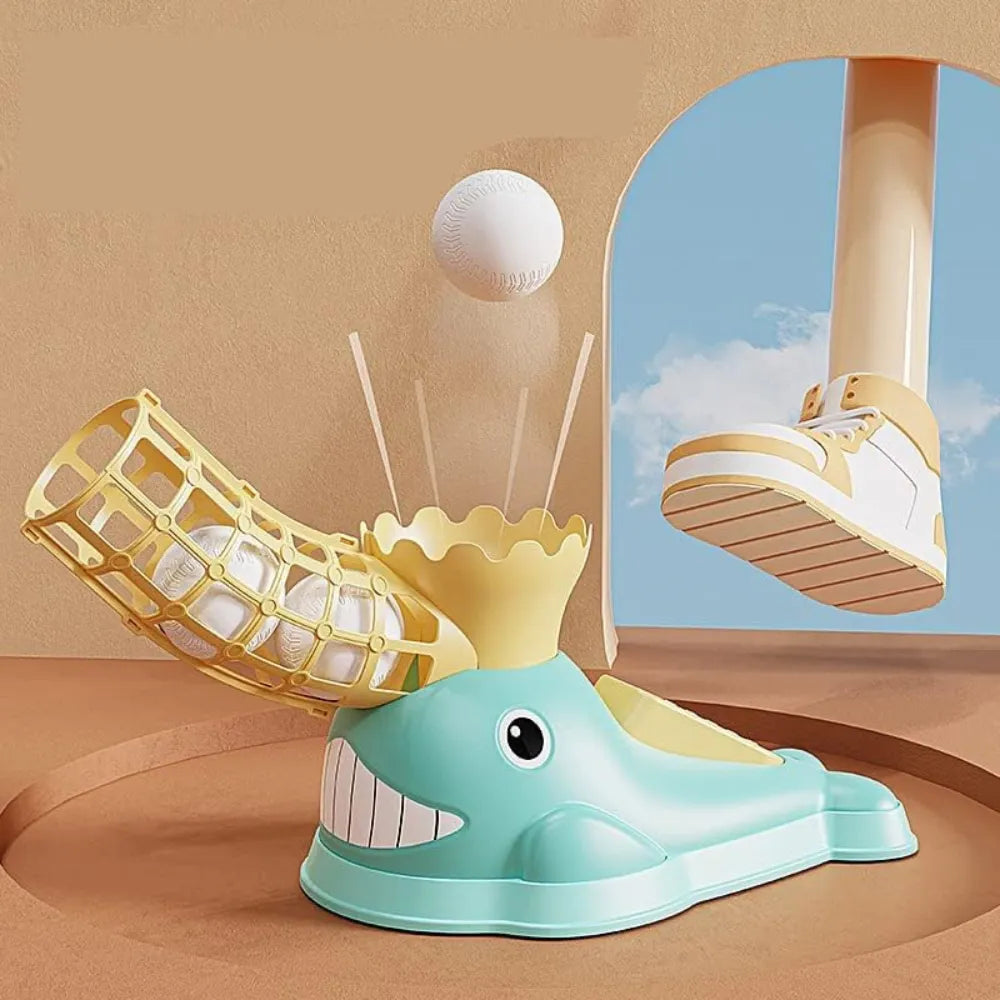 Kids Baseball Launcher Toy Set, Plastic Training Bat with Whale Catapult, Fun Ejection Baseball Game for Children