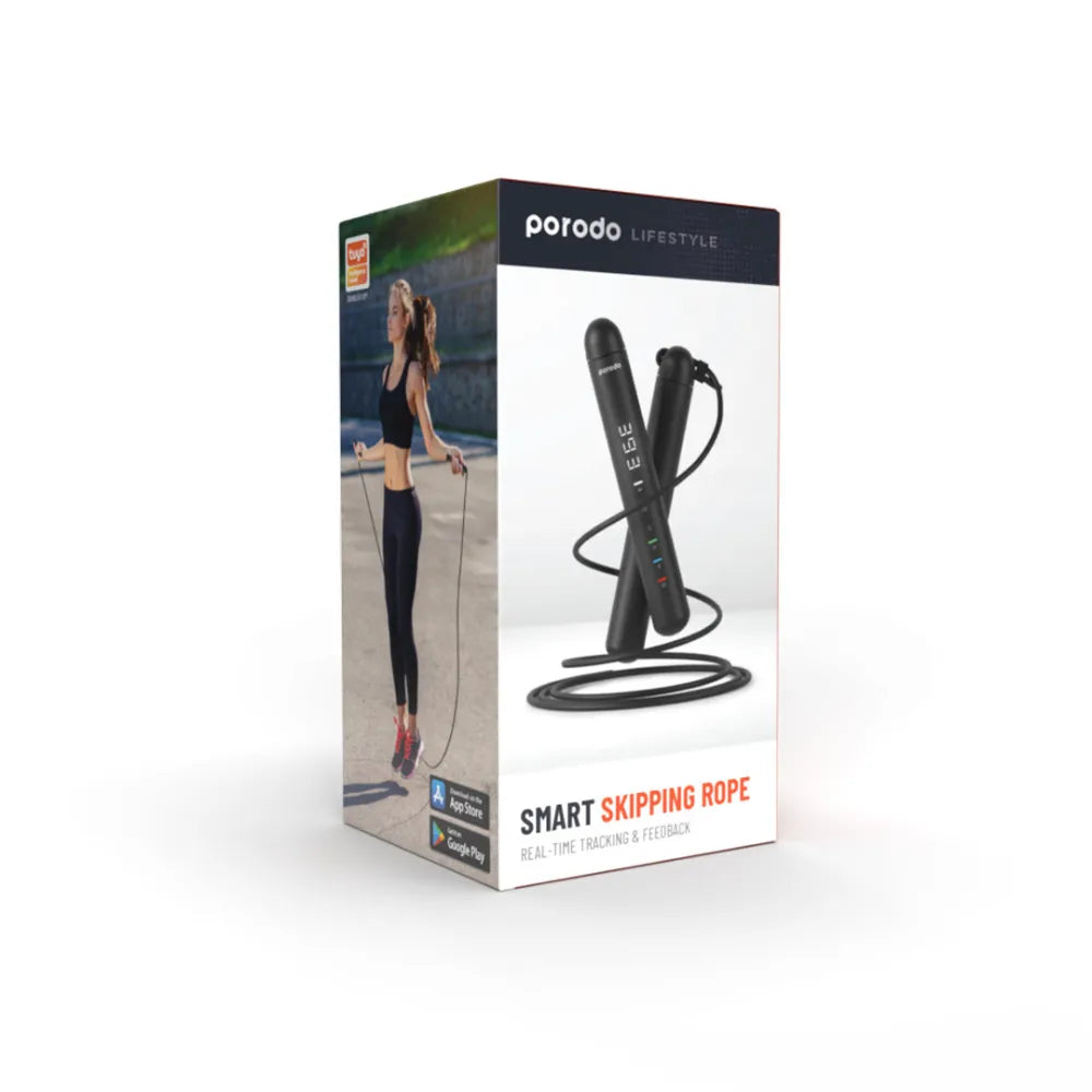 Porodo Lifestyle Smart Skipping Rope, Digital Skip Counter with App Tracking, Adjustable Cable, Calorie & Time Monitoring