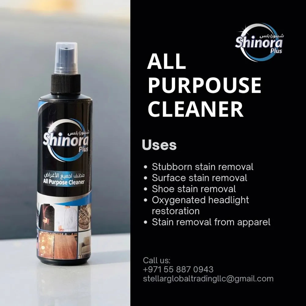 Shinora Plus All Purpose Multi Cleaner 250ml X 2, Professional Stain Remover for Fabric, Metal, Plastic, Upholstery & Headlights