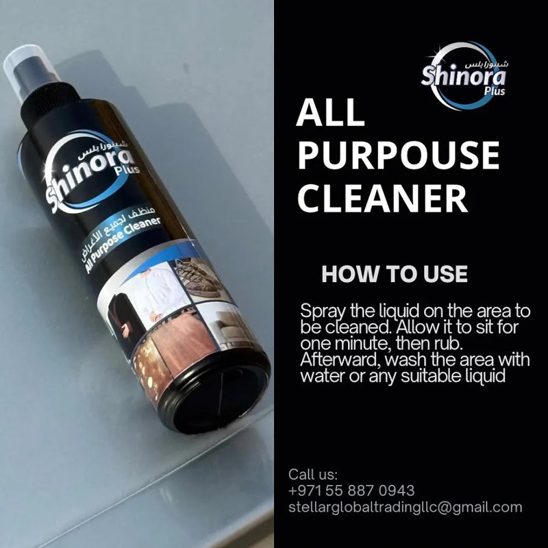 Shinora Plus All Purpose Multi Cleaner 250ml X 2, Professional Stain Remover for Fabric, Metal, Plastic, Upholstery & Headlights