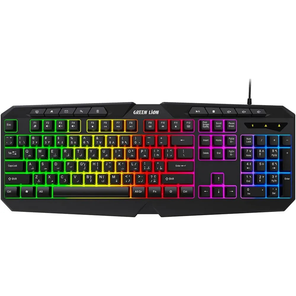Green Lion GK-400 RGB Gaming Keyboard & Mouse Combo, 7-Color Backlight, 10 Multimedia Keys, Adjustable DPI