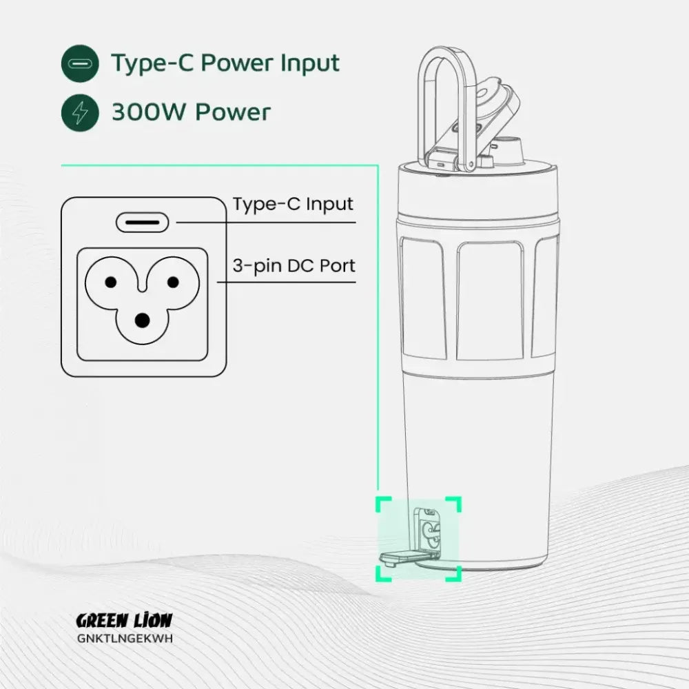 Green Line Portable Electric Kettle 600ml PP Plastic & 304 Stainless Steel with Touch Control, Keep Warm & Auto Shut-Off 300W