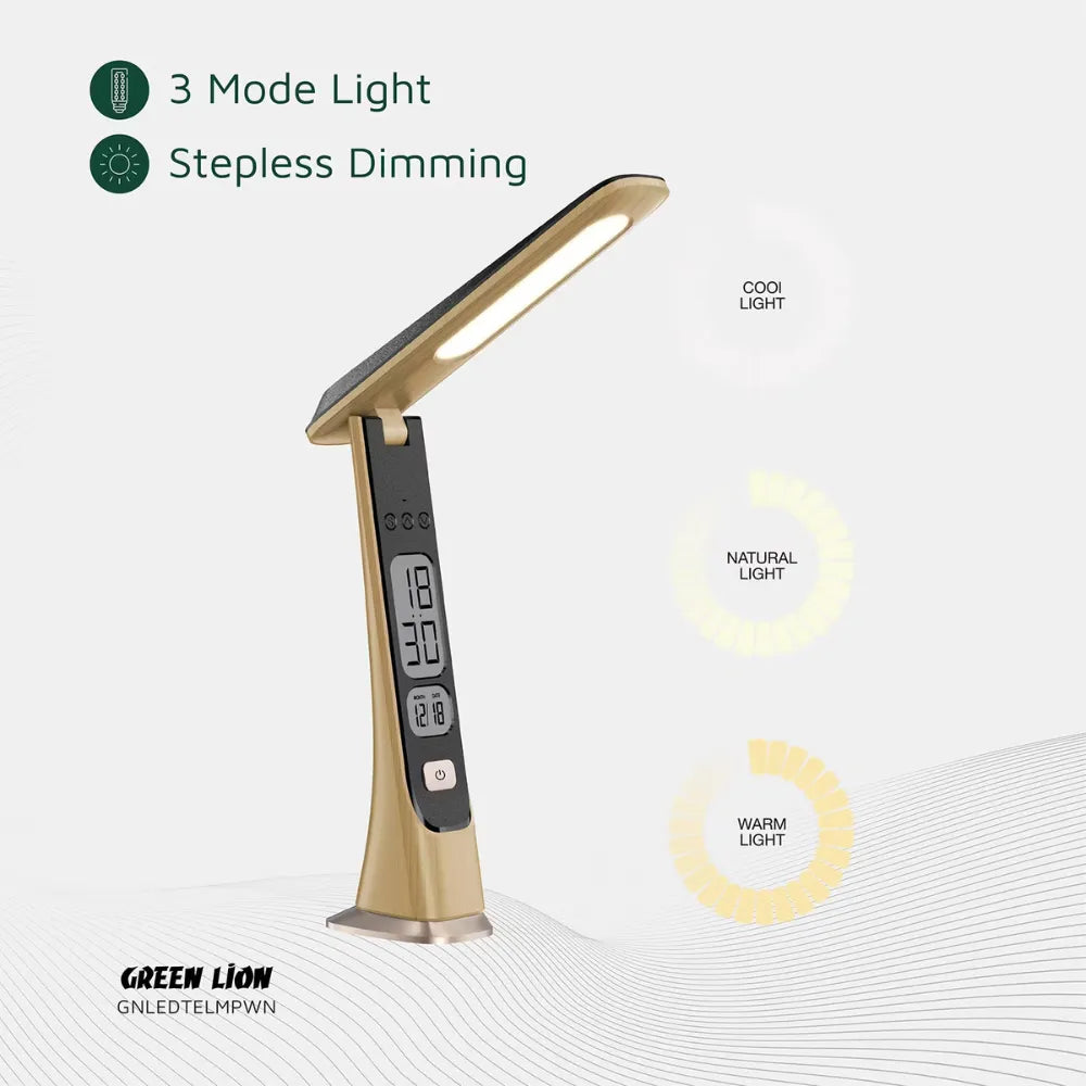 Green Lion LED Table Lamp Wooden with 36 LED Beads, 3 Light Modes, Step-less Dimming, 1800mAh Battery & Digital Display