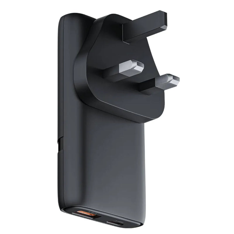 Green Lion 65W GaN Adapter UK Plug with Type-C & USB-A Ports, PPS 60W Fast Charging, Flame Retardant PC – Black