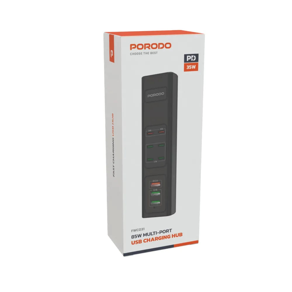 Porodo Multi-Port USB Charging Hub With 6 Charging Ports 85W – Black