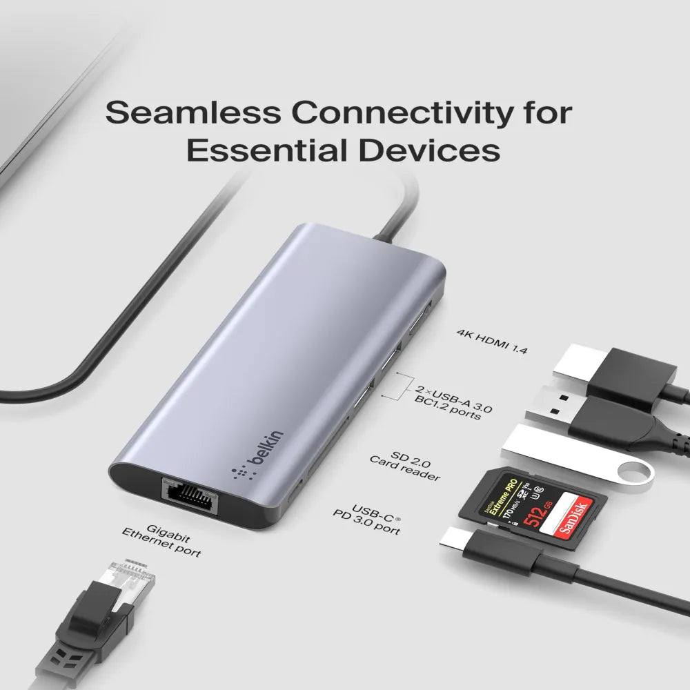Belkin 6-in-1 Multiport Adapter Dock USB C Hub with 4K HDMI 100W