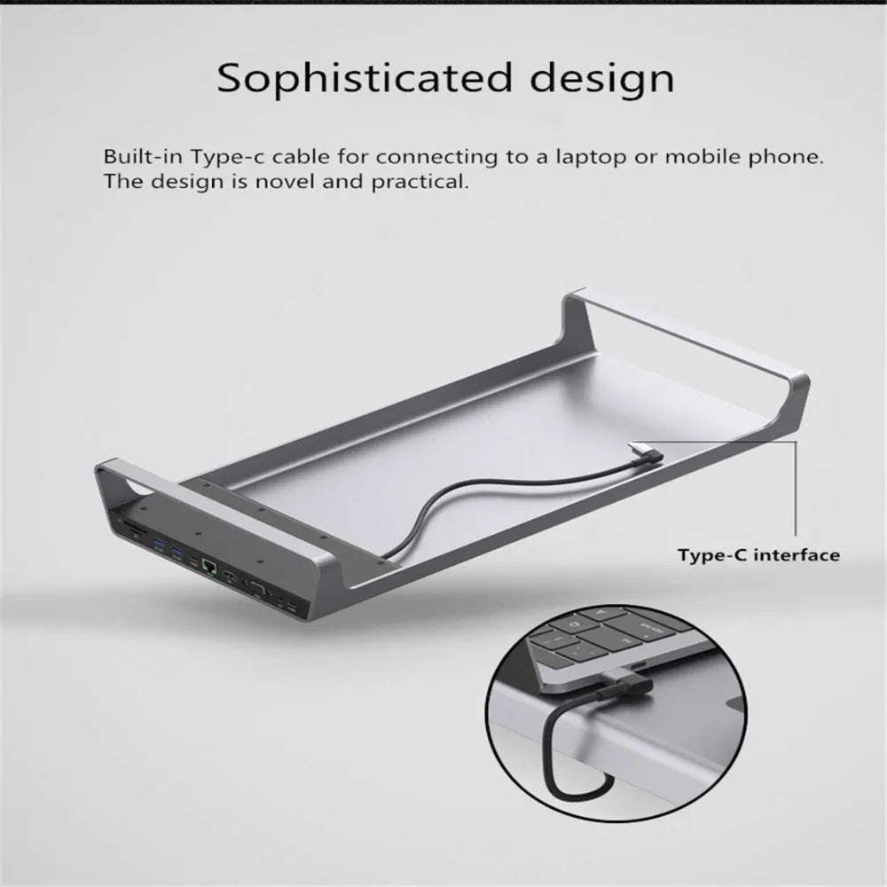 Onten Multifunctional Laptop Docking Station With Duals USB-C Port & Wireless Charging & 4K HDMI&VGA Output