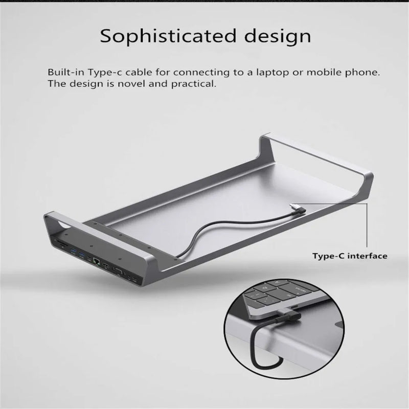 Onten Multifunctional Laptop Docking Station With Duals USB-C Port & Wireless Charging & 4K HDMI&VGA Output