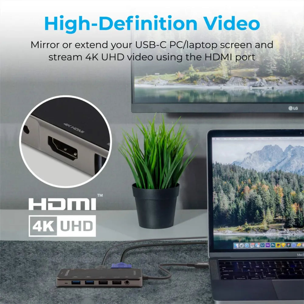 Promate Ultra-Fast Multiport Hub Includes USB-C, USB 3.0, USB 2.0, HDMI, VGA, and Ethernet 100W