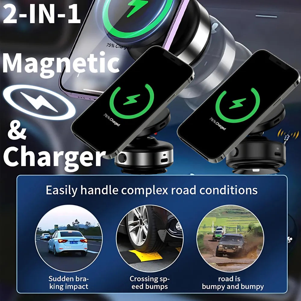 CZ18 - 360° Rotating Magnetic Phone Holder Stand with Wireless Charger 15W