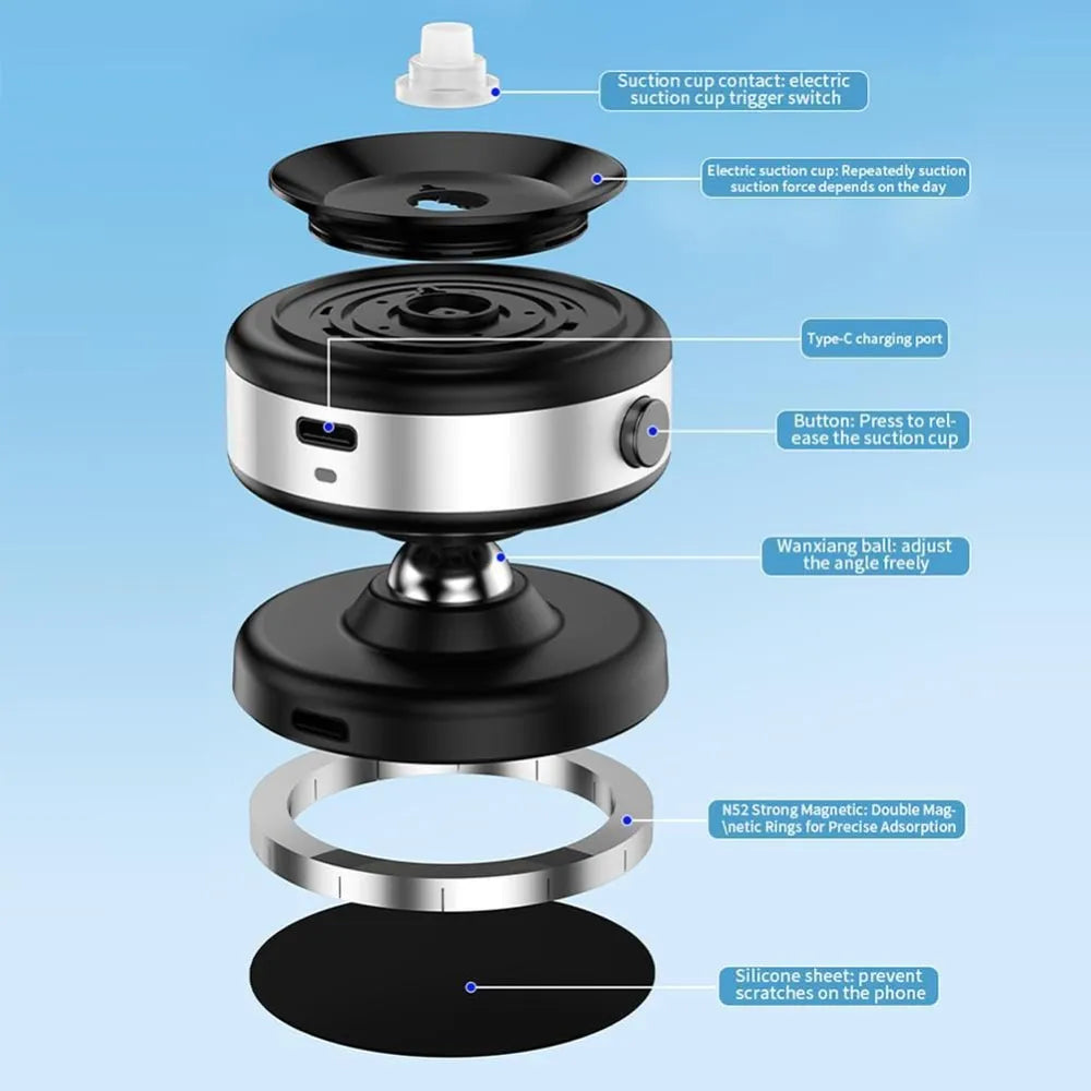 CZ18 - 360° Rotating Magnetic Phone Holder Stand with Wireless Charger 15W
