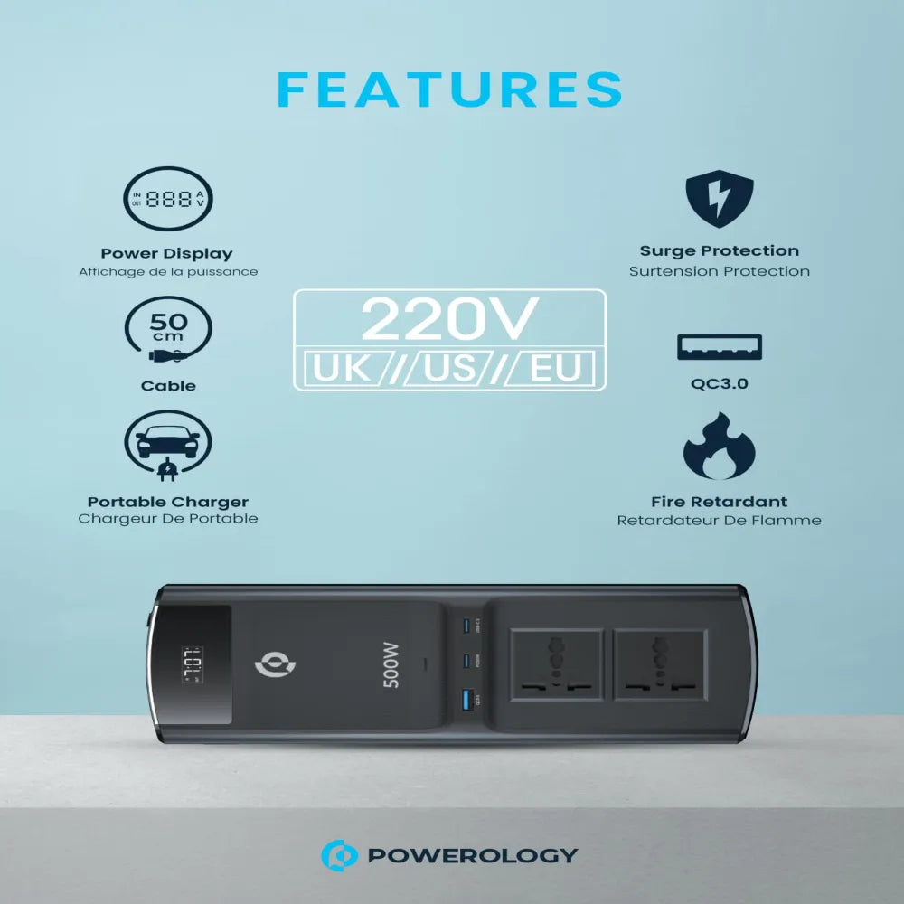 Powerology Multi-Port Car Universal Charging Inverter 500W