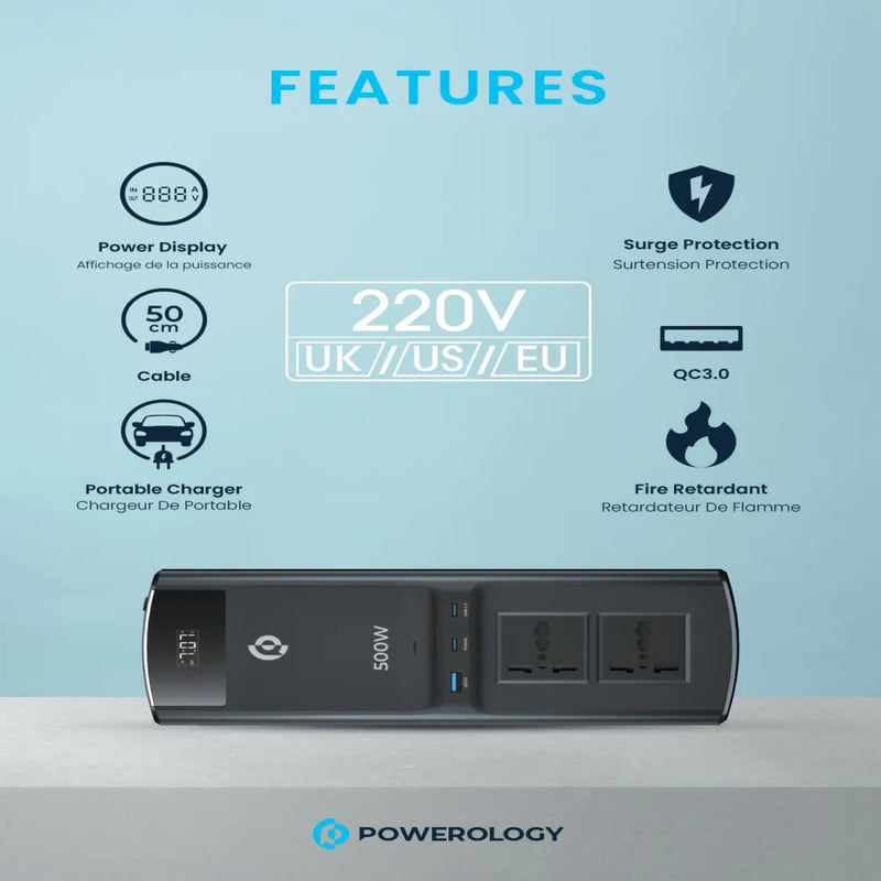 Powerology Multi-Port Car Universal Charging Inverter 500W