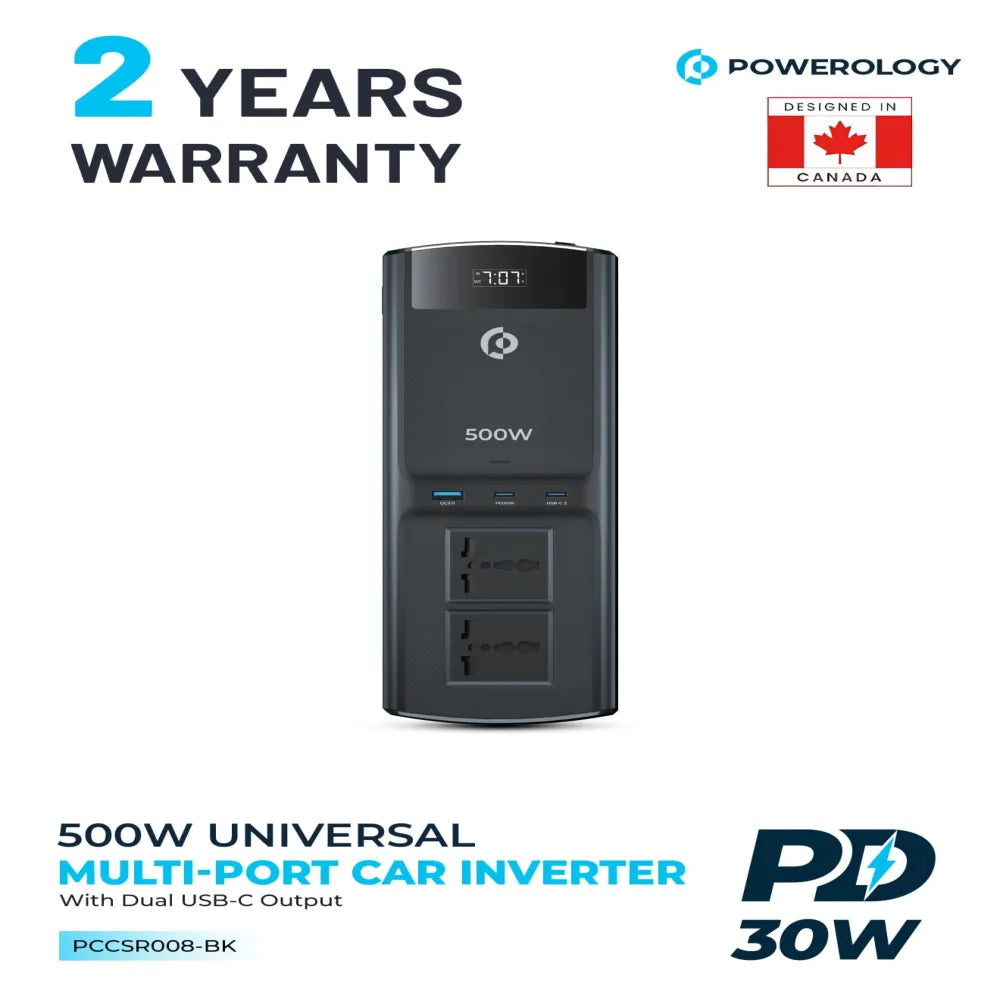 Powerology Multi-Port Car Universal Charging Inverter 500W