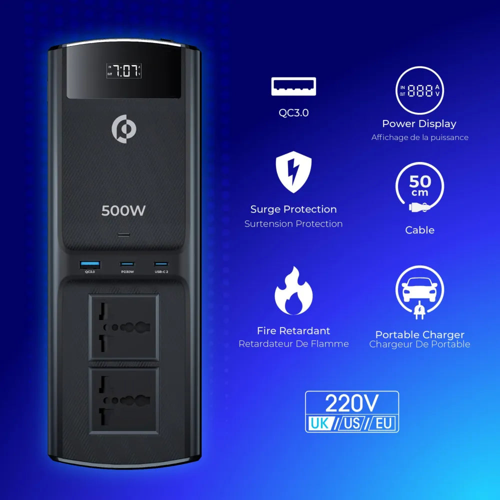 Powerology Multi-Port Car Universal Charging Inverter 500W