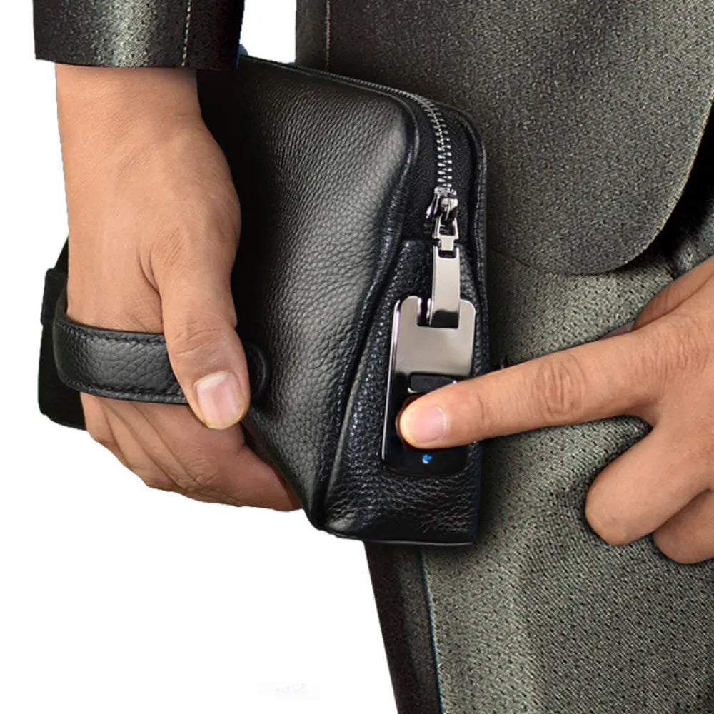 Fingerprint Lock Men’s Genuine Leather Underarm Strap Clutch Bag with Fingerprint Unlock & Envelope Design – Handbag for Men