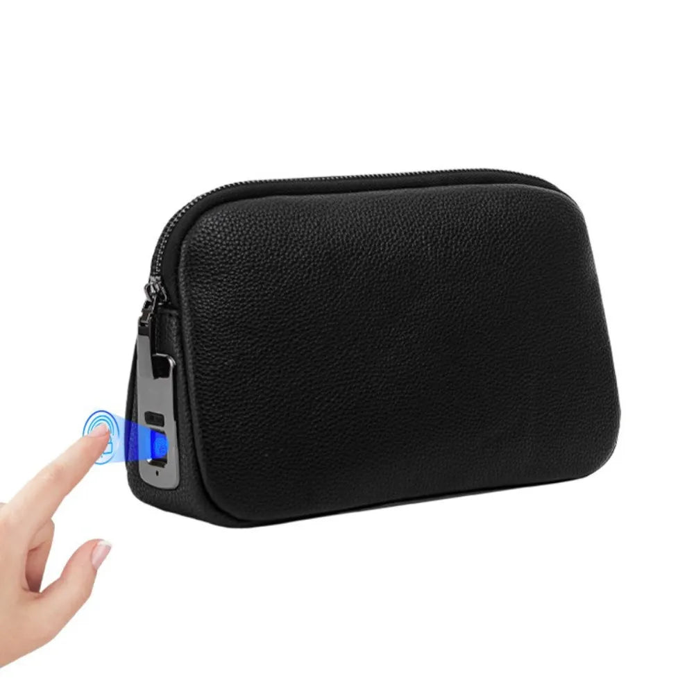 Fingerprint Lock Men’s Genuine Leather Underarm Strap Clutch Bag with Fingerprint Unlock & Envelope Design – Handbag for Men