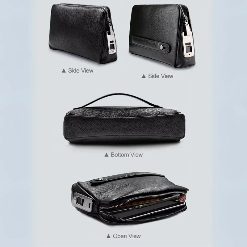 Fingerprint Lock Men’s Genuine Leather Underarm Strap Clutch Bag with Fingerprint Unlock & Envelope Design – Handbag for Men