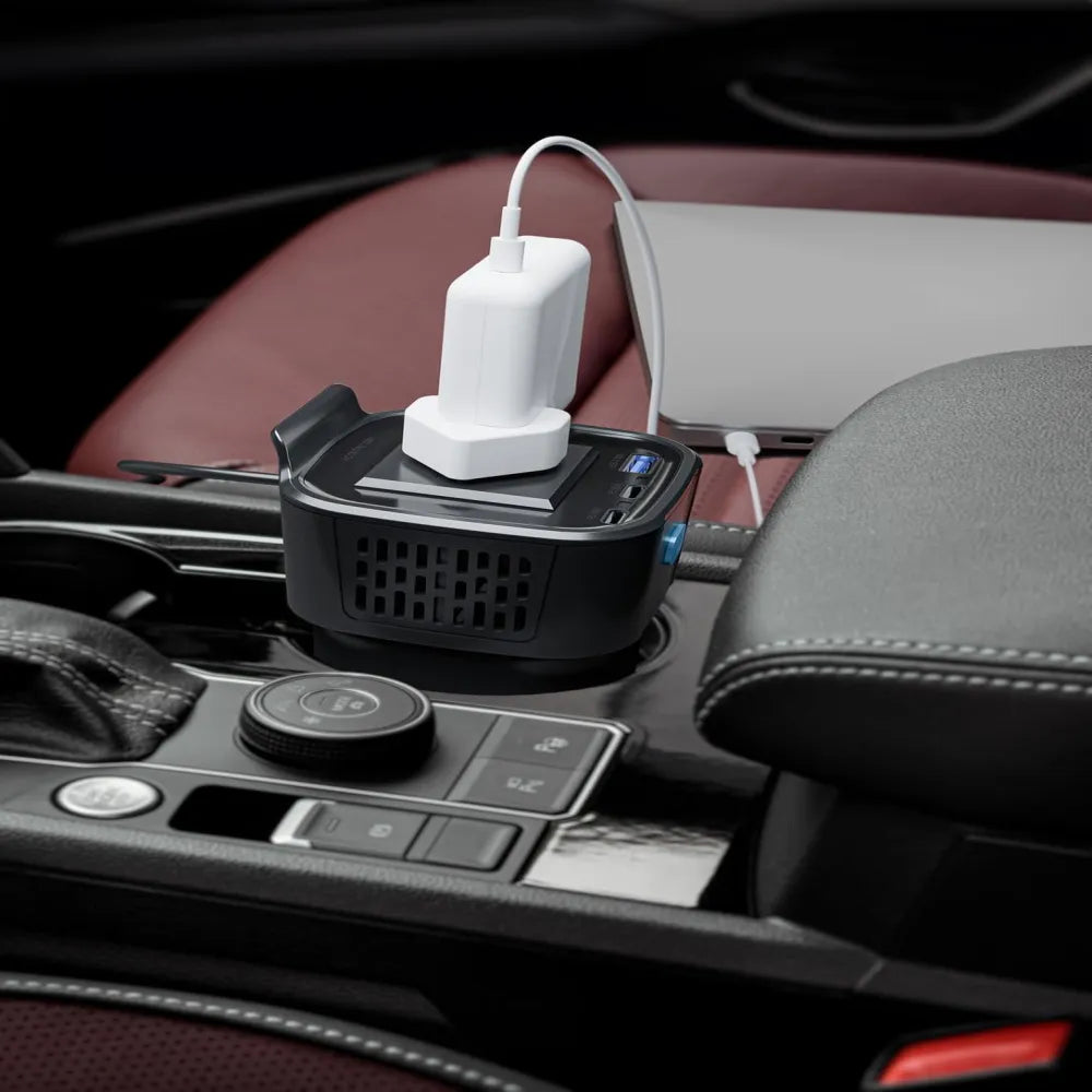 Powerology Cup Holder Power Inverter 150W 12V USB-A Rechargeable