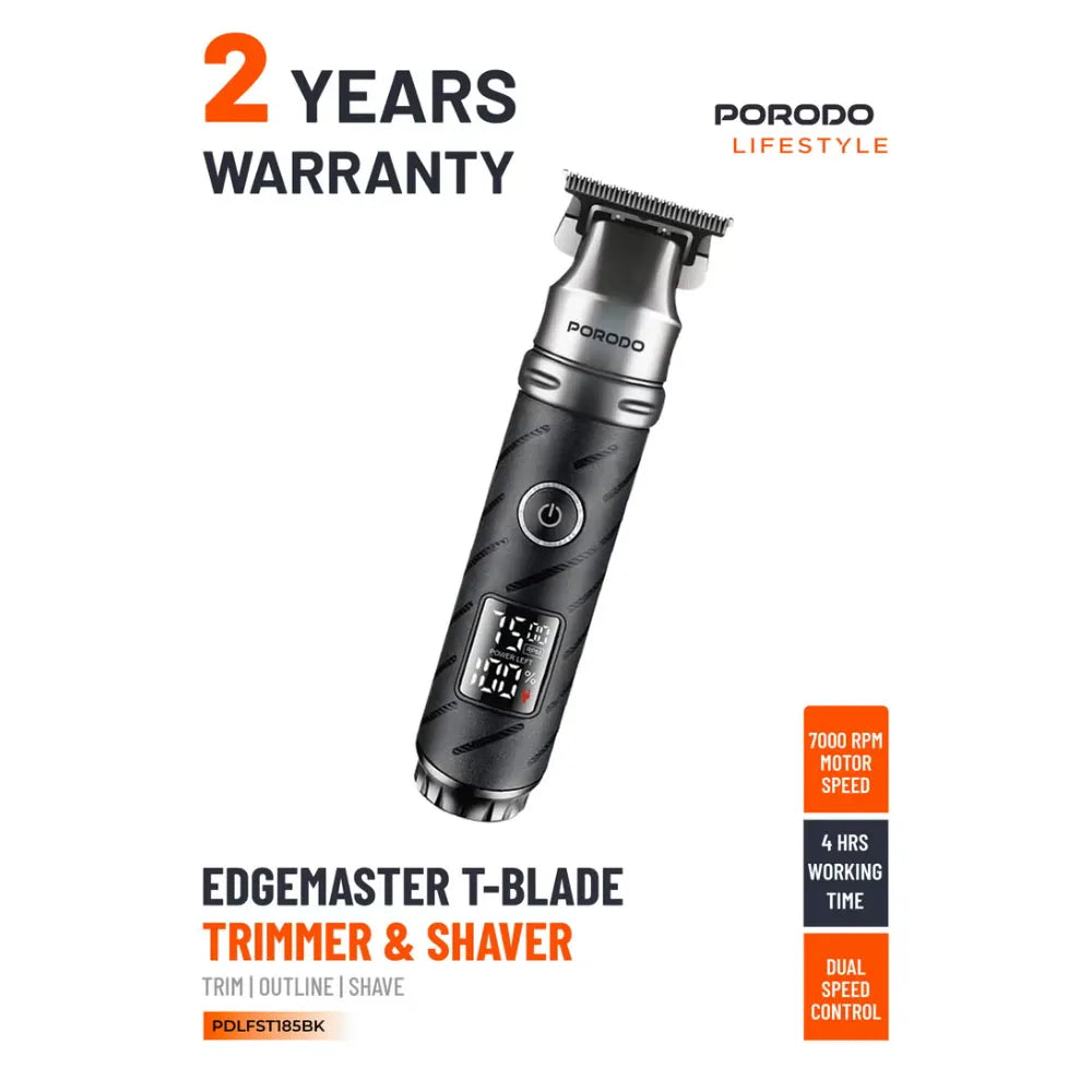 Porodo Lifestyle Edgemaster T-Blade Trimmer & Shaver with Dual Speed, 2000mAh Battery, USB-C Fast