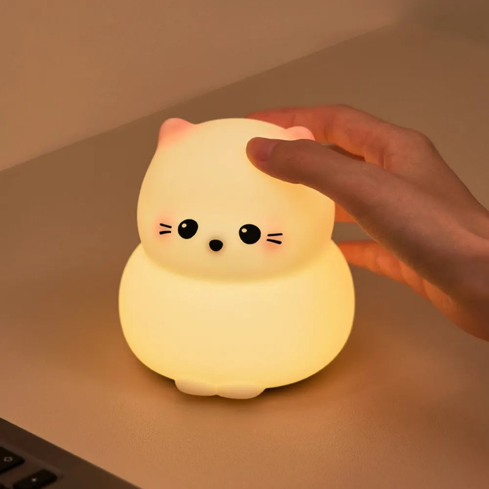 Guardian Kitty Silicone Cat Night Light, Cute Tap Control Kitten Lamp with 3 Brightness Levels, 30-Min Timer & USB-C