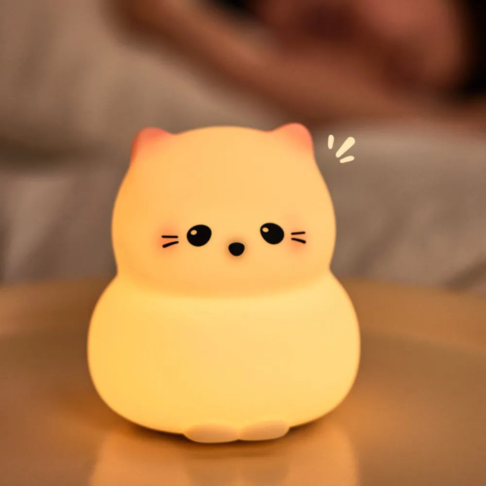 Guardian Kitty Silicone Cat Night Light, Cute Tap Control Kitten Lamp with 3 Brightness Levels, 30-Min Timer & USB-C