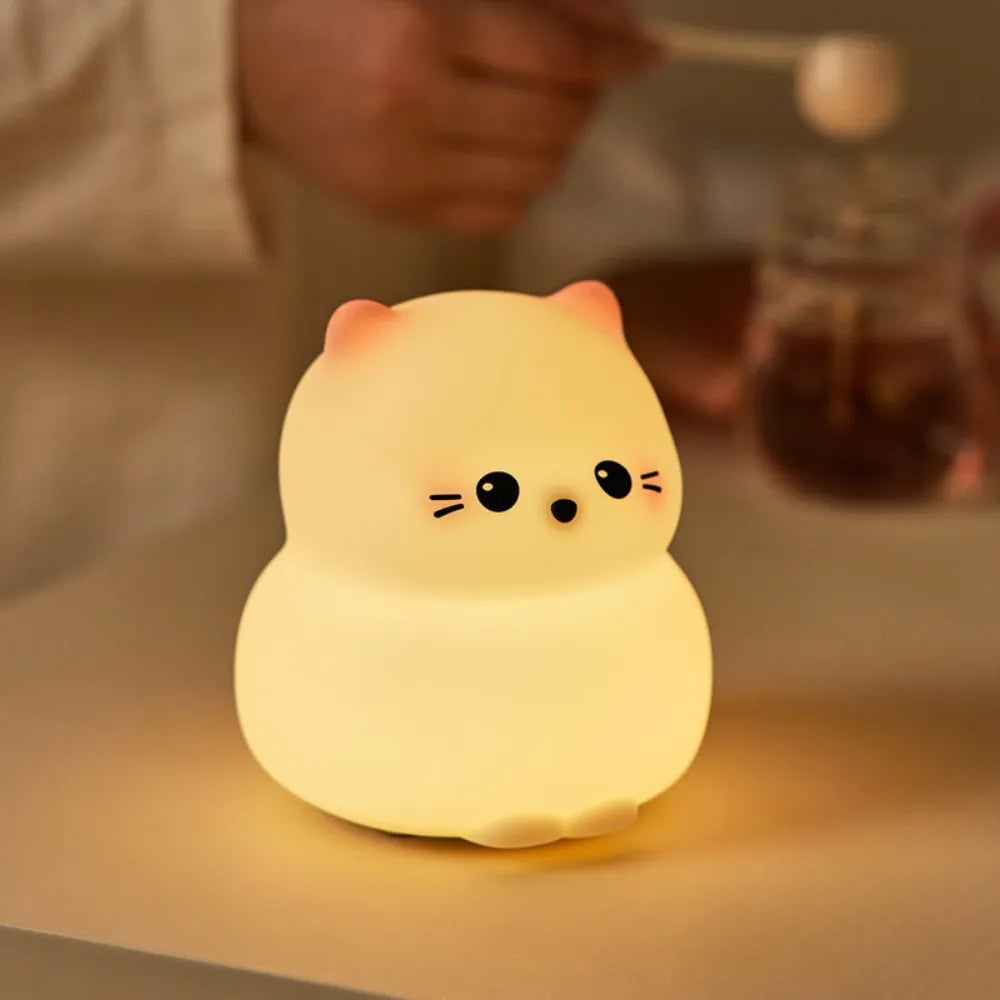 Guardian Kitty Silicone Cat Night Light, Cute Tap Control Kitten Lamp with 3 Brightness Levels, 30-Min Timer & USB-C
