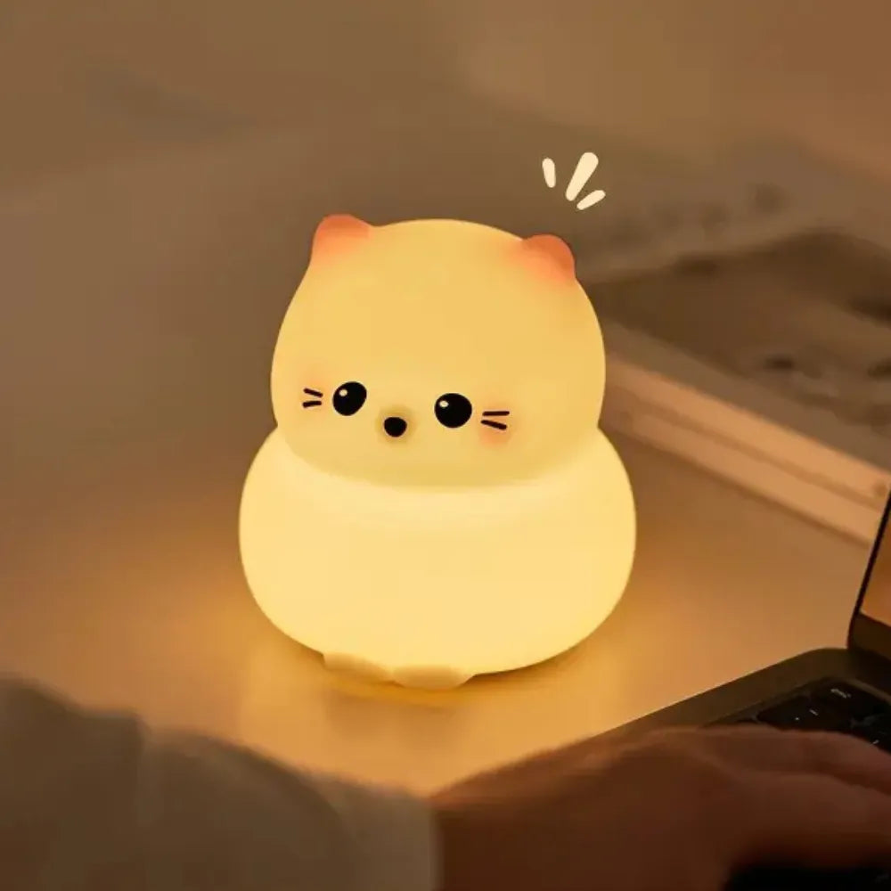 Guardian Kitty Silicone Cat Night Light, Cute Tap Control Kitten Lamp with 3 Brightness Levels, 30-Min Timer & USB-C
