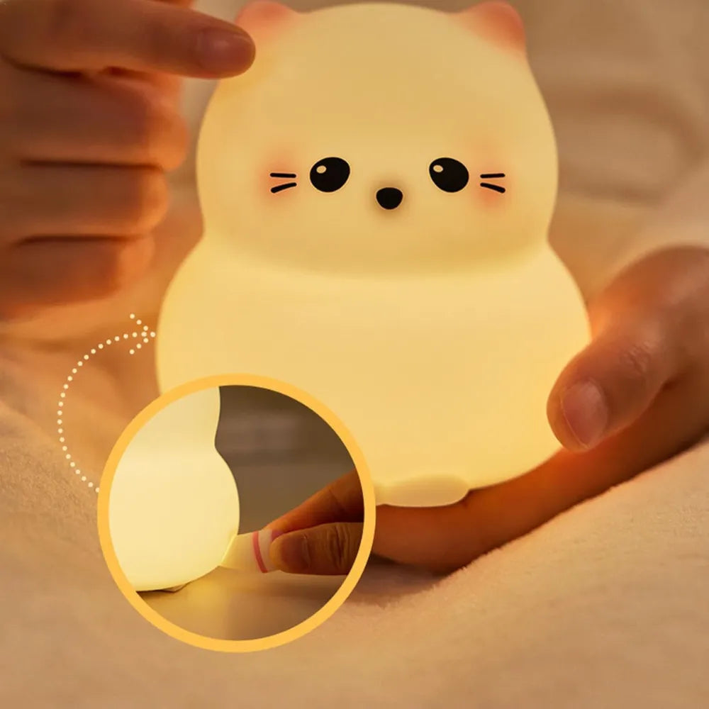 Guardian Kitty Silicone Cat Night Light, Cute Tap Control Kitten Lamp with 3 Brightness Levels, 30-Min Timer & USB-C