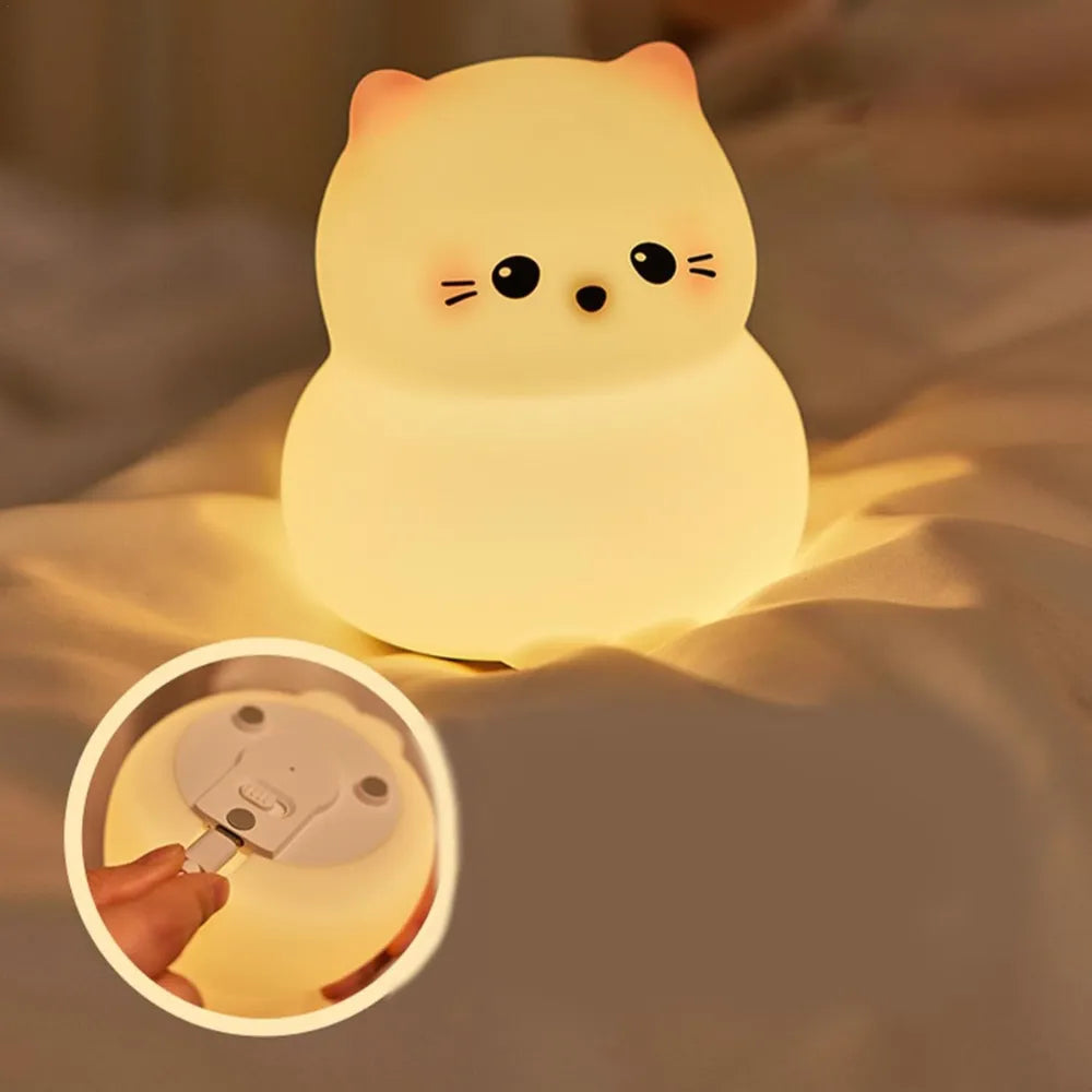 Guardian Kitty Silicone Cat Night Light, Cute Tap Control Kitten Lamp with 3 Brightness Levels, 30-Min Timer & USB-C