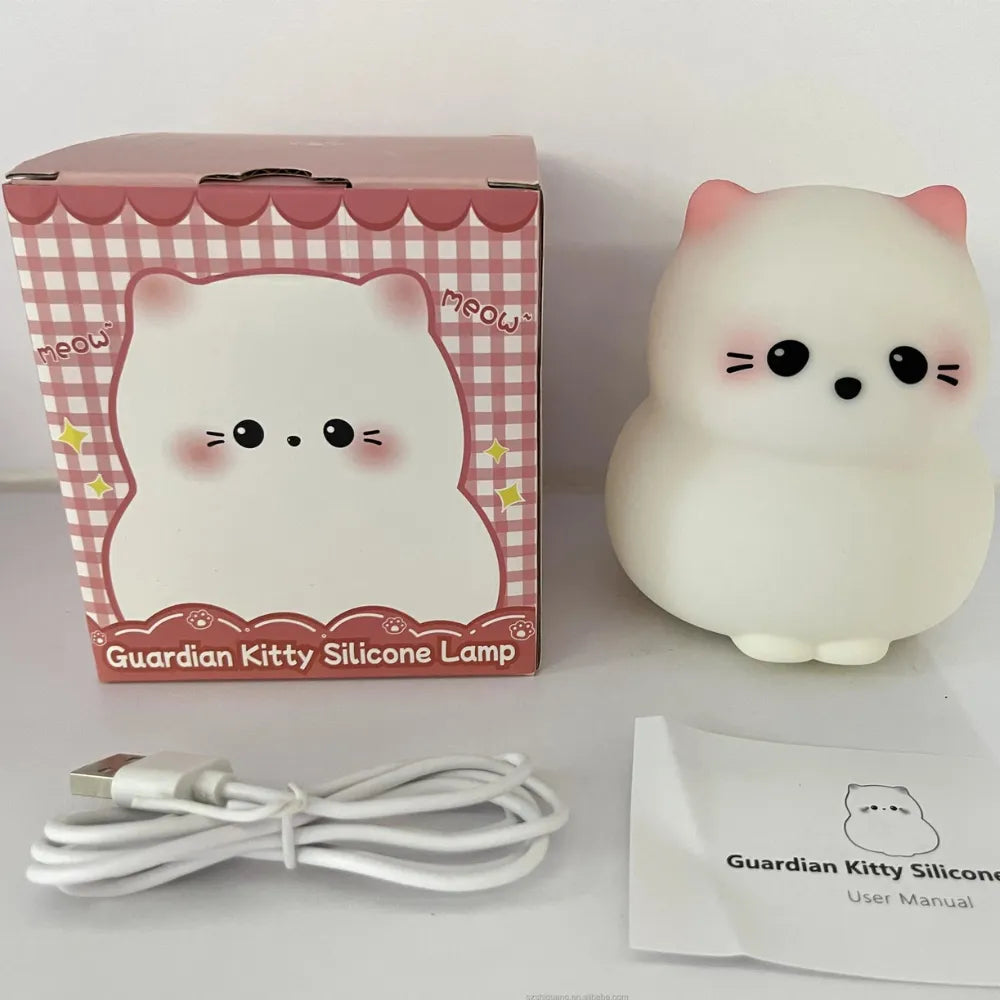 Guardian Kitty Silicone Cat Night Light, Cute Tap Control Kitten Lamp with 3 Brightness Levels, 30-Min Timer & USB-C