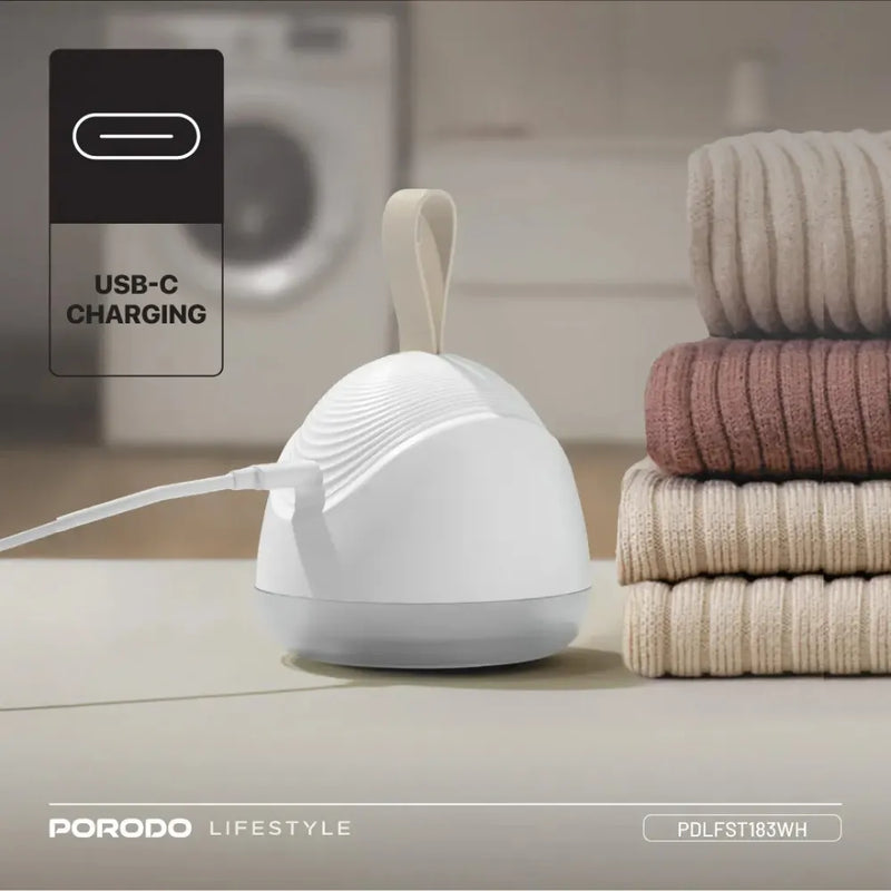 Porodo Lifestyle Fabric Shaver Lint & Bobbles Remover with 7200RPM Motor, 6 Knives, 600mAh Battery & USB-C Charging – White