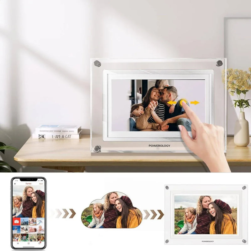 Powerology 10" Digital Photo Frame, HD IPS Touchscreen, Android 6.0, 32GB Storage, Wireless Sharing & Smart Photo Centering
