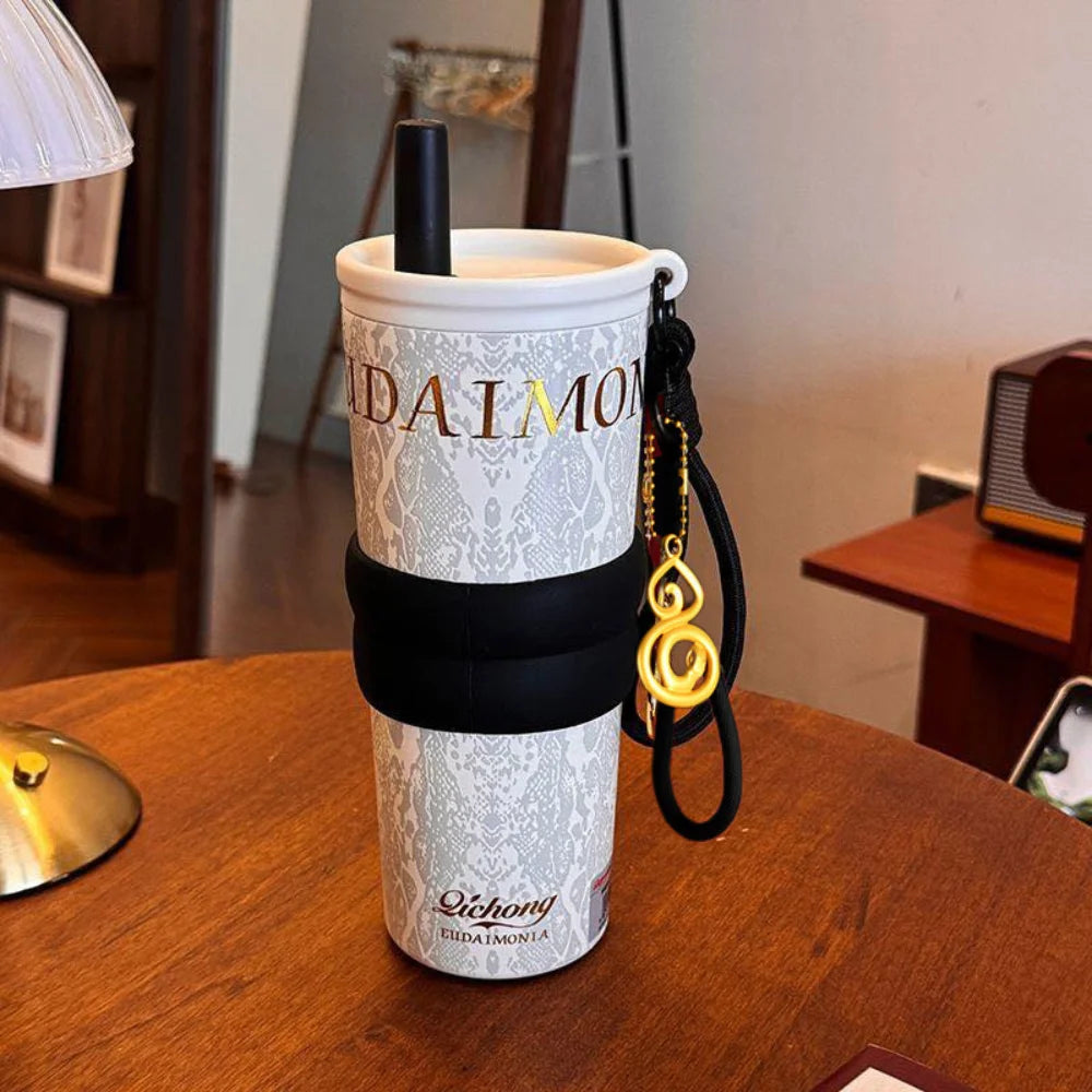 Qichong Tumbler 700mL Ceramic Liner Double-Wall Insulated with Straw Year of the Snake Limited Edition 2025 - White