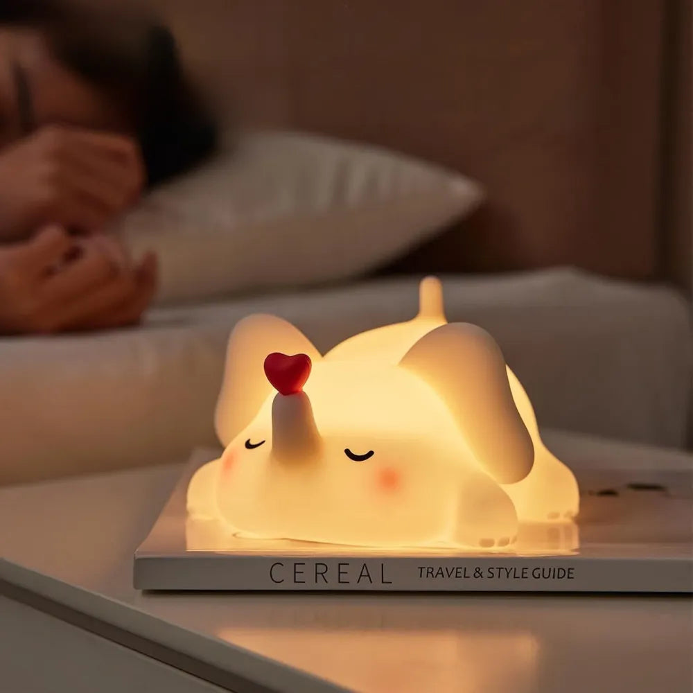 Cute Elephant Silicone Night Light, Patting LED Bedside Lamp, Soft Touch, Rechargeable, Baby-Safe Silicone for Kids Room & Gifts