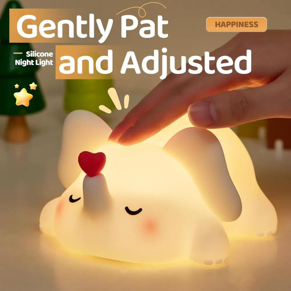 Cute Elephant Silicone Night Light, Patting LED Bedside Lamp, Soft Touch, Rechargeable, Baby-Safe Silicone for Kids Room & Gifts