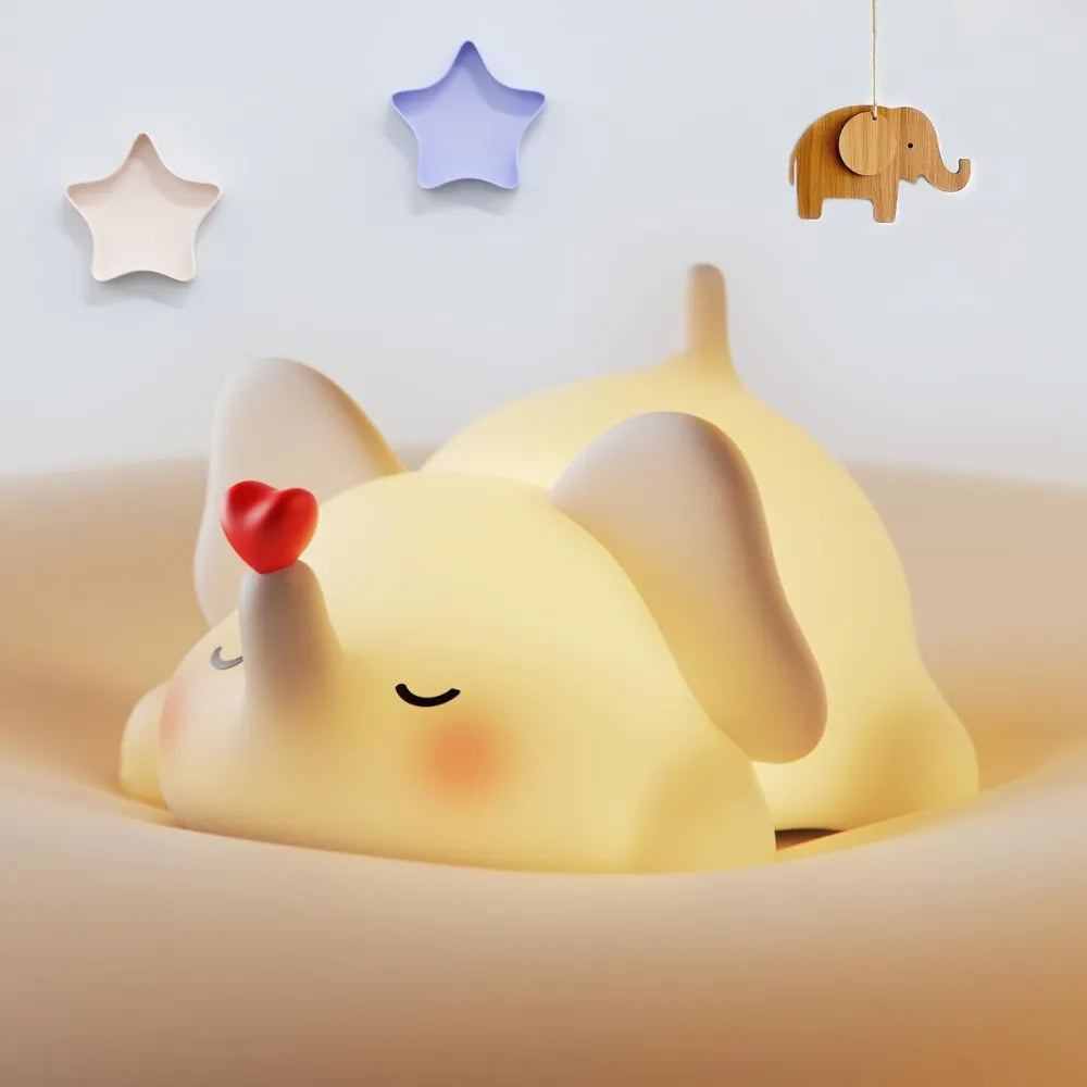 Cute Elephant Silicone Night Light, Patting LED Bedside Lamp, Soft Touch, Rechargeable, Baby-Safe Silicone for Kids Room & Gifts