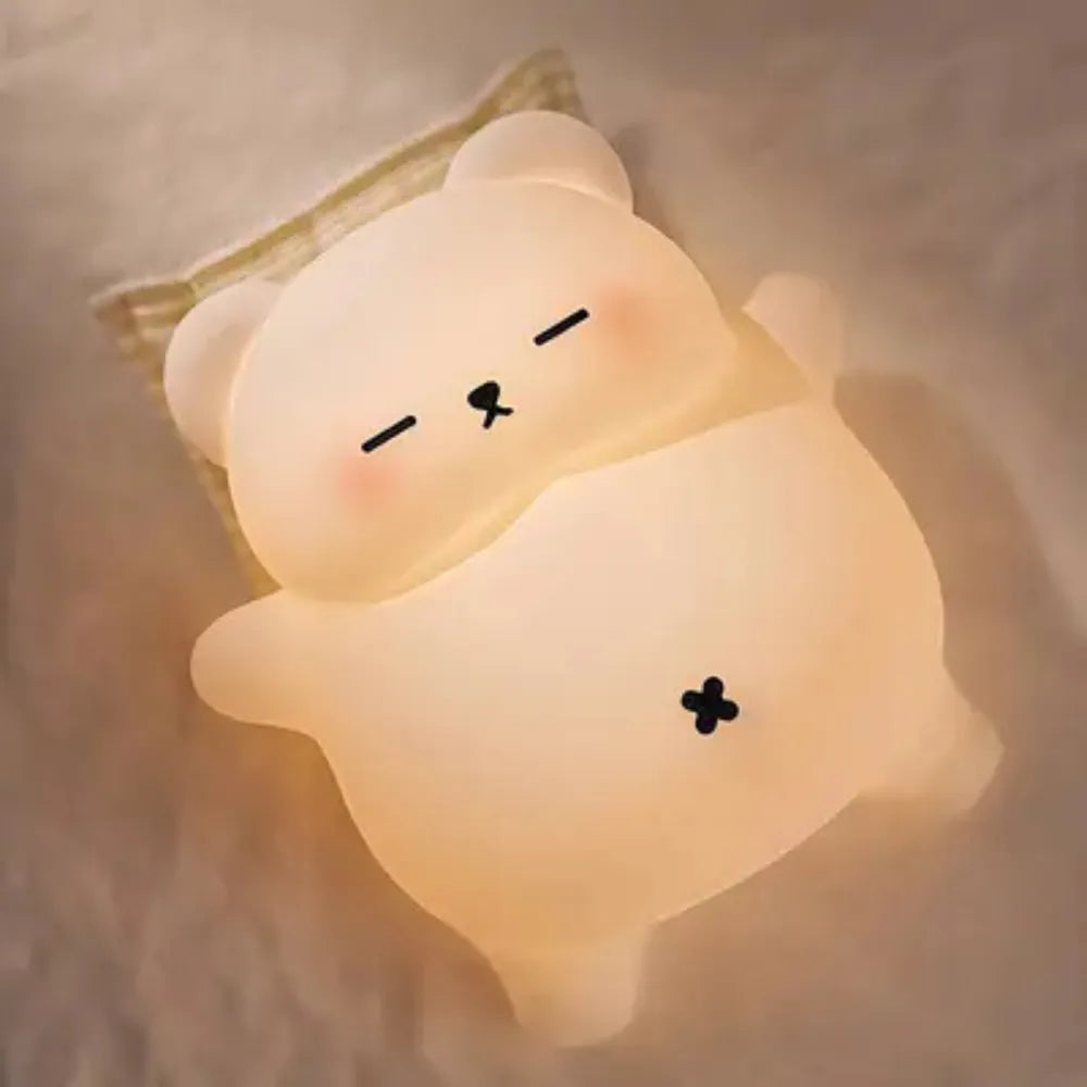 Sleepy Snoring Bear Night Light, Realistic Snoring & Belly Movement, 3-Level Brightness & Sound, USB-C Rechargeable