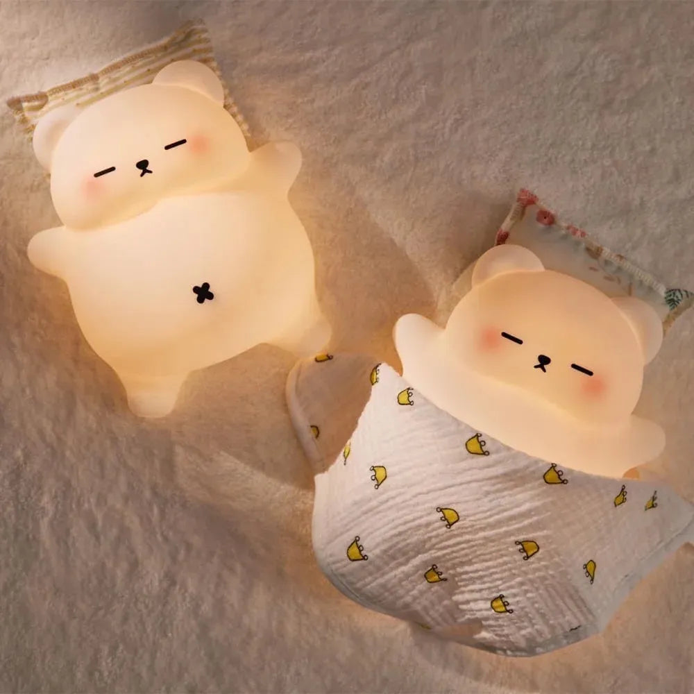 Sleepy Snoring Bear Night Light, Realistic Snoring & Belly Movement, 3-Level Brightness & Sound, USB-C Rechargeable