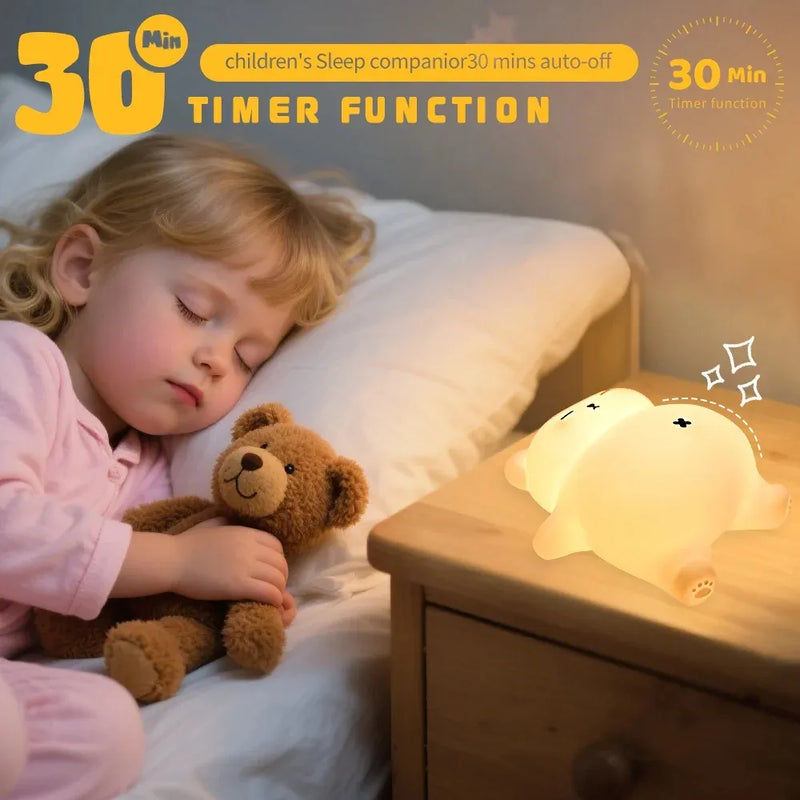 Sleepy Snoring Bear Night Light, Realistic Snoring & Belly Movement, 3-Level Brightness & Sound, USB-C Rechargeable