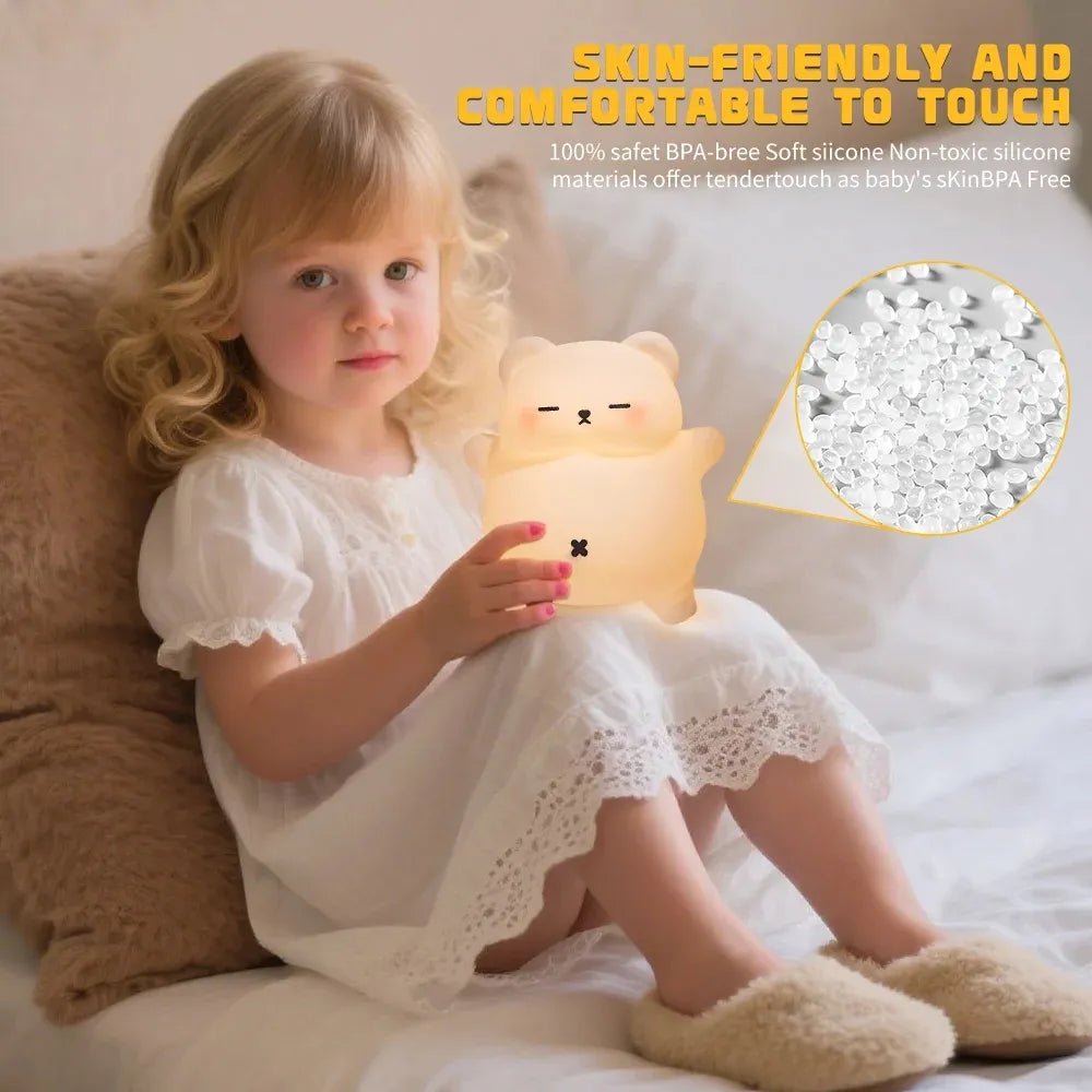 Sleepy Snoring Bear Night Light, Realistic Snoring & Belly Movement, 3-Level Brightness & Sound, USB-C Rechargeable
