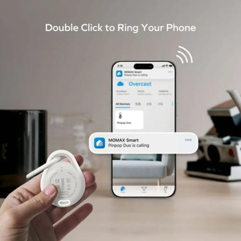 MOMAX Pinpop Lite Find My Locator, Smart Bluetooth Tracker with Apple Find My App Support, Two-Way Alarm