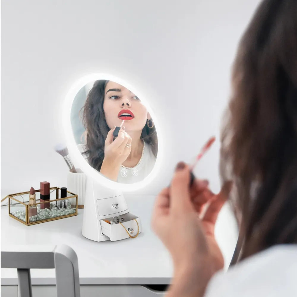Porodo Vanity Makeup LED Illuminated Mirror, 3 Light Modes, One-Touch Control, Built-in Storage Drawer