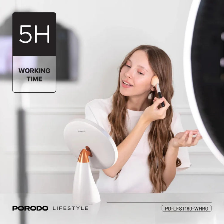 Porodo Vanity Makeup LED Illuminated Mirror, 3 Light Modes, One-Touch Control, Built-in Storage Drawer