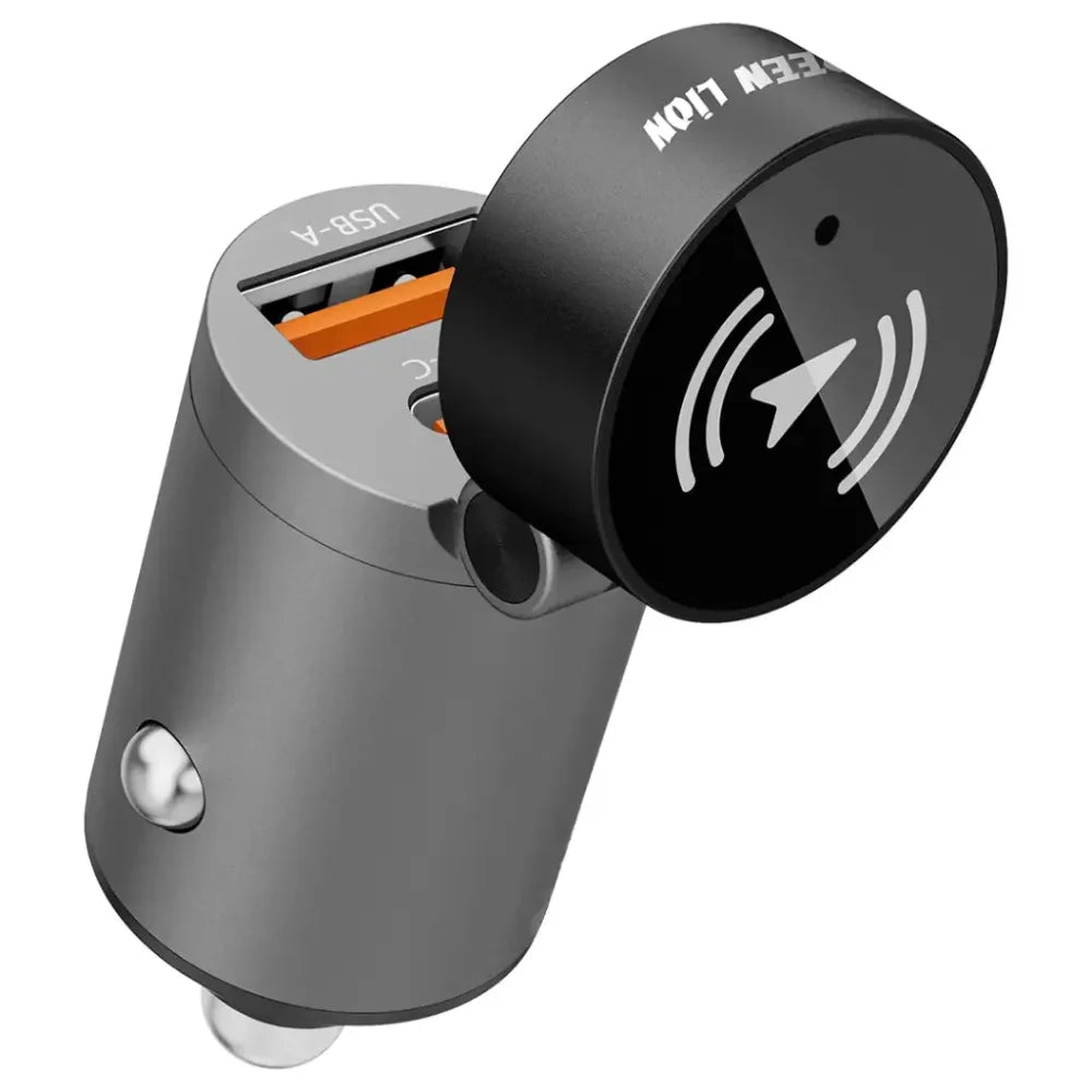 Green Lion Tracker Dual Port Car Charger, 30W USB-C PD + 22.5W USB-A QC, Built-in Bluetooth Tracker, Find My Compatible – Black