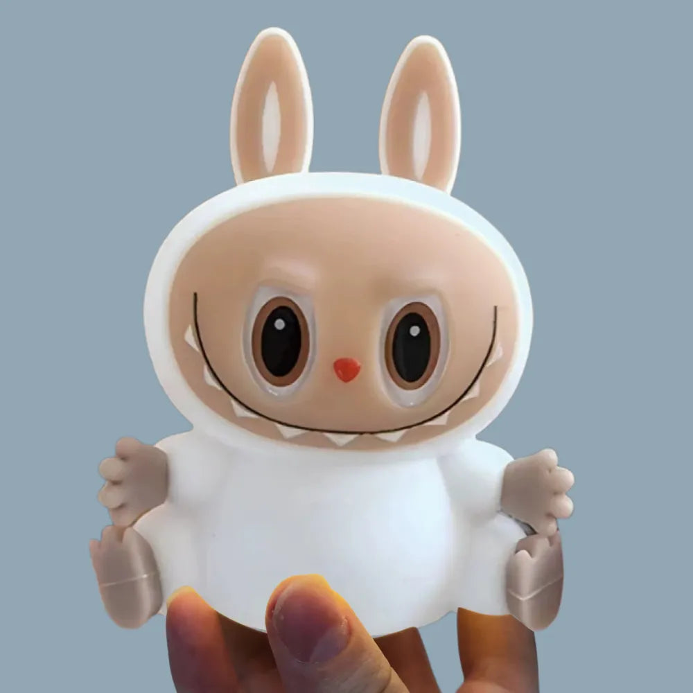 Cute Silicone LED Night Light Labubu, USB Rechargeable, Touch Control, Soft Ambient Lamp for Kids & Bedroom - White